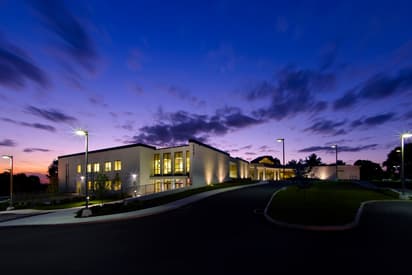 Highland Presbyterian Church Exterior at Twilight