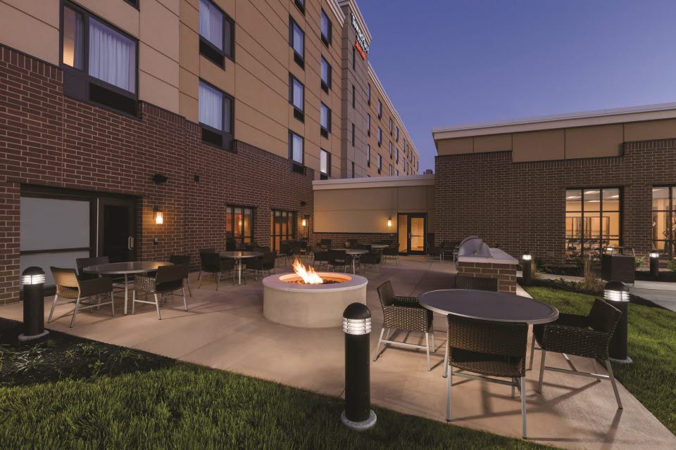 TownePlace Suites Harrisburg West Exterior Firepit and Patio Area